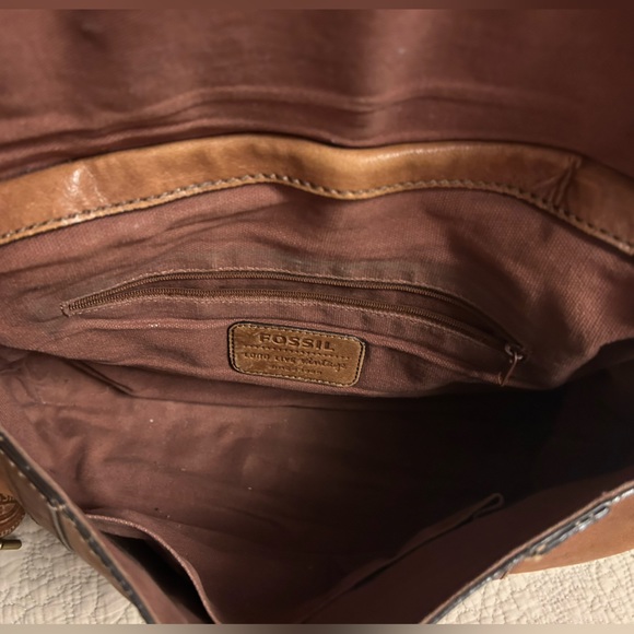 Fossil Real Brown Leather Bag Purse - Picture 3 of 3
